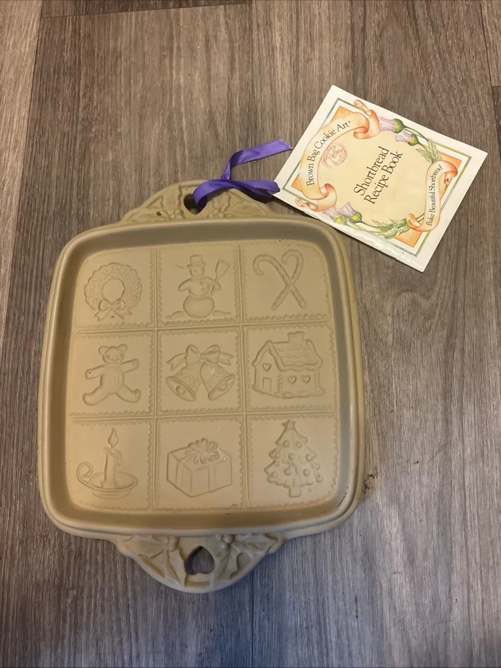 Christmas Shortbread Stoneware Holiday Cookie Mold Press Brown Bag Hill 1992 NEW
